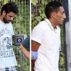 Els quatre detinguts en relació amb els atemptats terroristes comesos el passat dijous a Barcelona i Cambrils: Mohamed Houli Chemlal, Mohammed Alla, Dris Oukabir y Salah El Karibes (d'esquerra a dreta), en el seu trasllat a l'Audiència Nacional des de Tres Cantos.