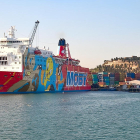 El vaixell Moby Dada atracat al Port de Barcelona.