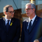 Pla mig del president del Govern, Quim Torra, i l'alcalde de Tarragona, Josep Fèlix Ballesteros, en la inauguració del Palau d'Esports Catalunya per als Jocs Mediterranis. Imatge del 20 de juny de 2018