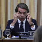 El expresidente del PP y del gobierno español, José Maria Aznar, durantla suya comparecencia.