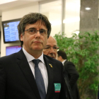 El expresidente Carles Puigdemont en el interior de la Eurocámara.