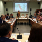 Los representantes de las administraciones en la reunión en Flix para evaluar los daños y las pérdidas del incendio de la Ribera d'Ebre, Les Garrigues, y el Segrià.