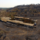 Imatge aèria captada amb dron de l'incendi de la Ribera d'Ebre.