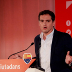 El president de Ciutadans, Albert Rivera intervenint en un acte del partit a Barcelona.