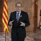 El presidente de la Generalitat, Quim Torra, durante la declaración institucional con motivo de Sant Jordi.