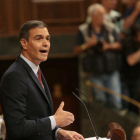 El líder del PSOE i candidat a tornar a ser investit president del govern espanyol, Pedro Sánchez, al Congrés intervenint durant el debat.