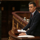 El líder del PSOE y candidato a volver a ser investido presidente del gobierno español, Pedro Sánchez, en el Congreso durante el debate.