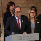 El president de la Generalitat, Quim Torra, durant la declaració institucional.
