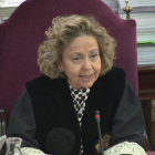 La fiscal Consuelo Madrigal, durante el interrogatorio a Josep Rull.