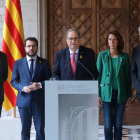 Comparecencia del presidente de la Generalitat, Quim Torra, con el vicepresidente, Pere Aragonès, y los alcaldes de Gerona, Lérida y Tarragona en Palau.