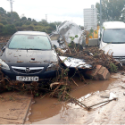 Vehicles afectats pel temporal a l'Espluga de Francolí.