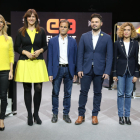 Els candidats al 28-A Cayetana Álvarez de Toledo (PPC), Laura Borràs (JxCat), Jaume Asens (ECP), Gabriel Rufián (ERC), Meritxell Batet (PSC), i Inés Arrimadas (Cs).