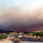 Imatges del fum que es pot veure des de Llardecans provinent de l'incendi que crema a la Ribera d'Ebre, el 26 de juny del 2019