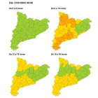 Mapa del riesgo por fuertes vientos en las próximas horas.