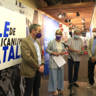El director del Memorial Democrático, Jordi Font; la consejera|consellera de Justicia, Lourdes Ciuró; Carles Vallejo (ACEPF) y el director general de Memoria Democrática, Toni Font, en un acto con entidades para la retirada del monumento franquista de Tortosa.