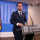 El president de la Generalitat, Pere Aragonès, minuts abans de començar la roda de premsa al Centre Cultural Blanquerna de Madrid.