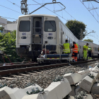 Tren que ha descarrilado cerca de la estación de Sitges.