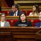 Els membres de la Mesa d'Edat del Parlament: Josep Colomines (Junts), Mar Besses (ERC) i Júlia Calvet (Vox).