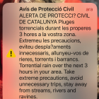 Missatge de text enviat per Protecció Civil.