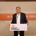 El president d'ERC, Oriol Junqueras, durant una roda de premsa
