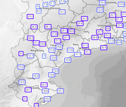 Imatge de les precipitacions registrades a Tarragona.