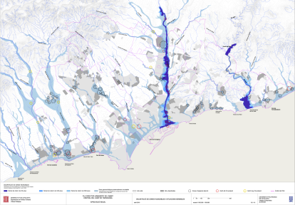 Mapa complet del perill d'inundabilitat d'algunes zones del litoral tarragoní.