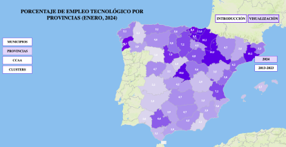 Imatge del mapa espanyol d'ocupació tecnològica per províncies.