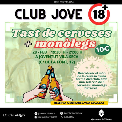 Cartell de l'activitat de tast de cerveses a l'Espai Jove de Vila-seca.