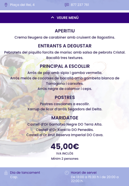 Menú del Gure Toki en les Jornades Gastronòmiques de l'Arròs Mariner de Tarragona.