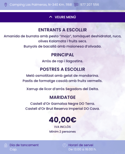 Menú de l'Hola Playa Restaurant en les Jornades Gastronòmiques de l'Arròs Mariner de Tarragona.