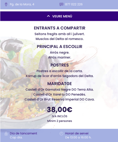 Menú del Beach House La Mora en les Jornades Gastronòmiques de l'Arròs Mariner de Tarragona.