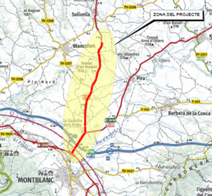Imatge del tram de carretera de la C-14 entre Solivella i Montblanc.
