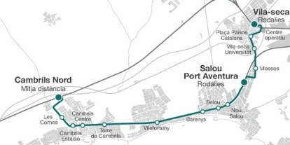 Trayecto y paradas de la primera fase del TramCamp.