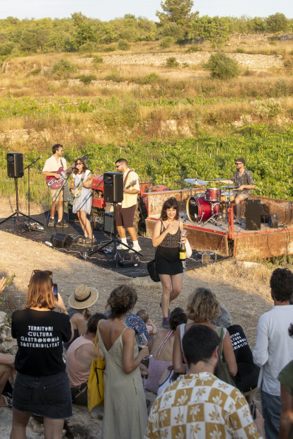 Actuación entre viñas dentro del festival Cantaperdius.