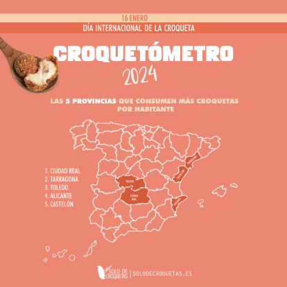 Imatge del mapa d'Espanya amb les províncies que més croquetes consumeixen per habitant remarcades.