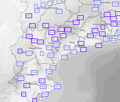 Imagen de las precipitaciones registradas en Tarragona.