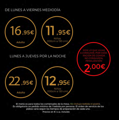 Mesa de precios del Sushi k10.
