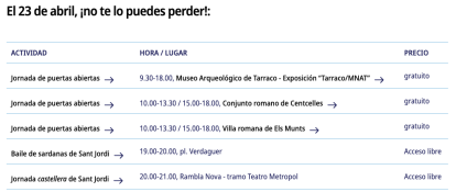 Programa de actividad Sant Jordi Tarragona 2025.