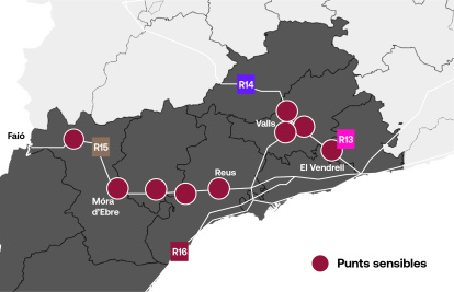 Mapa dels punts «crítics» a Tarragona.