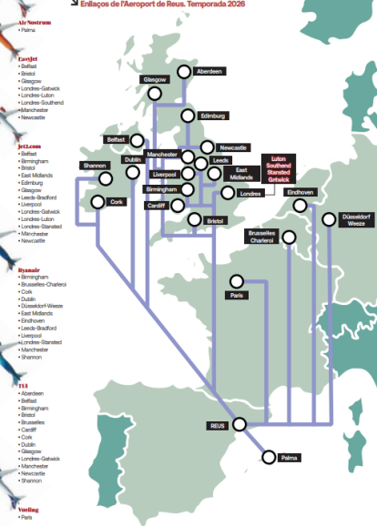 Enllaços de l’Aeroport de Reus. Temporada 2026.